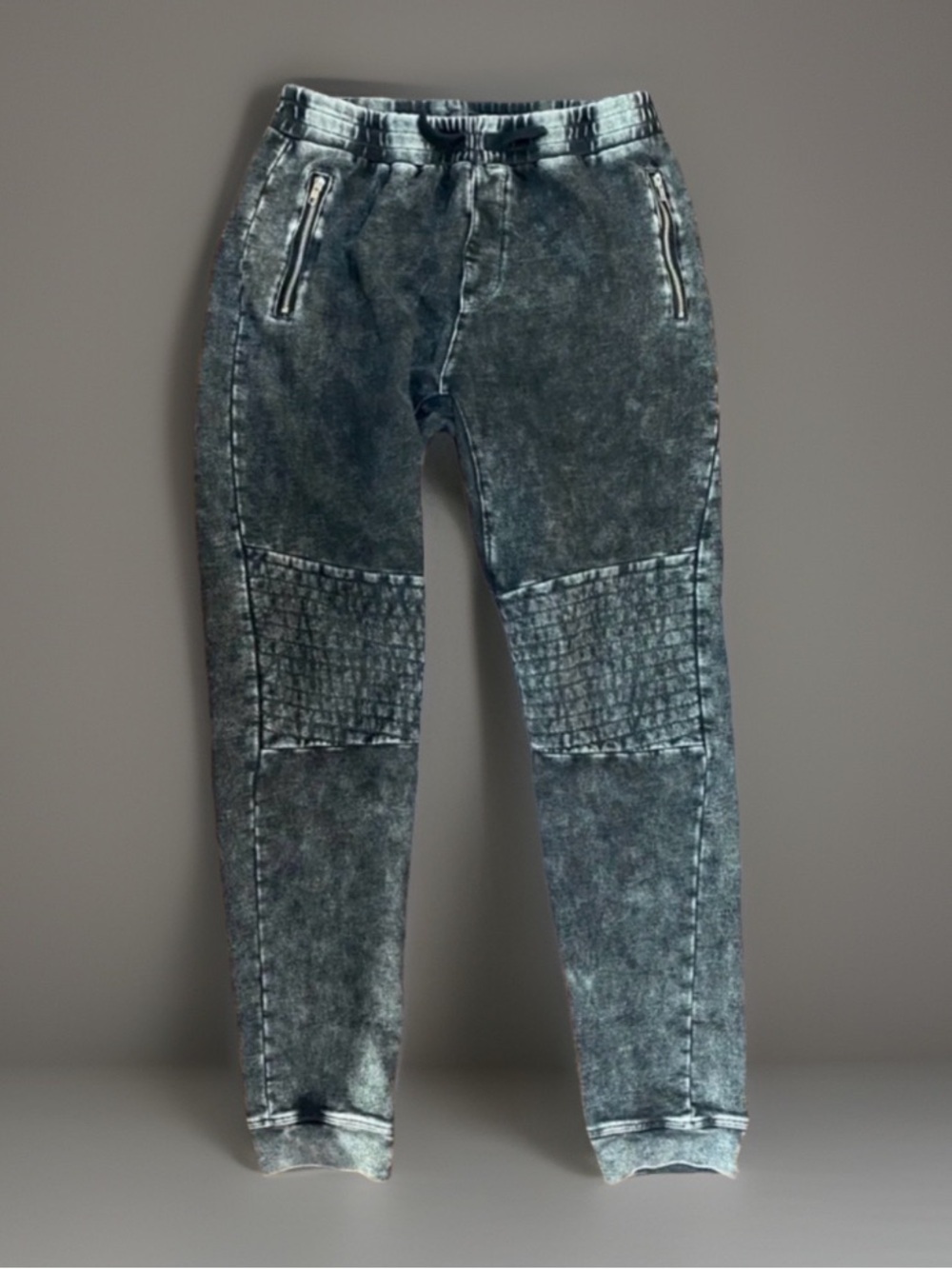 Womens XS Juniors M Dark Acid Wash Gray Baggy Accent Fashion Gym Sweat Pants